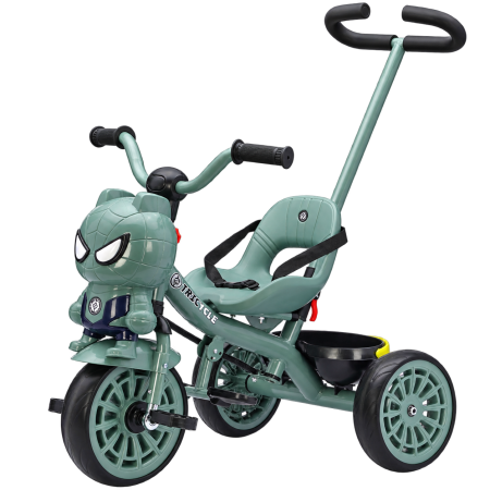 Trotinete & biciclete - Tricicleta cu maner Kinderplay Spider 3 in 1 pentru copii, roti EVA, pedale, centura, compartiment depozitare, verde