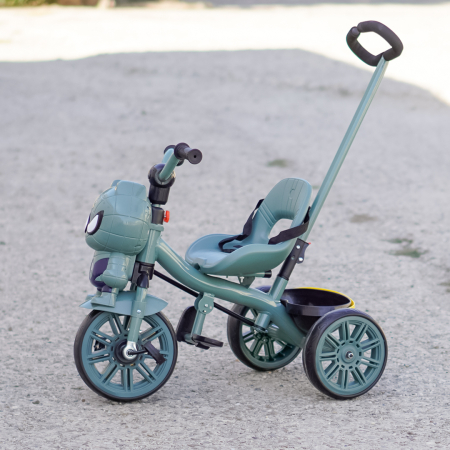 Tricicleta cu maner Kinderplay Spider 3 in 1 pentru copii, roti EVA, pedale, centura, compartiment depozitare, verde [6]