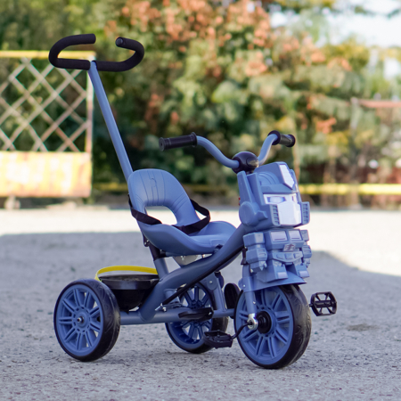 Tricicleta cu maner Kinderplay Transformer 3 in 1 pentru copii, roti EVA, pedale, centura, compartiment depozitare, albastra [7]