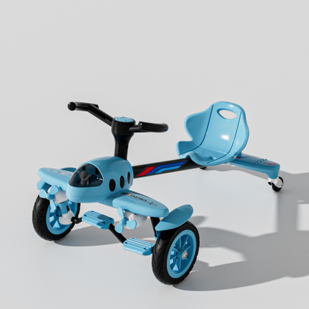 Tricicleta cu pedale Kinderplay Air 360, pentru copii 2-4 ani, scaun ergonomic, albastra [1]