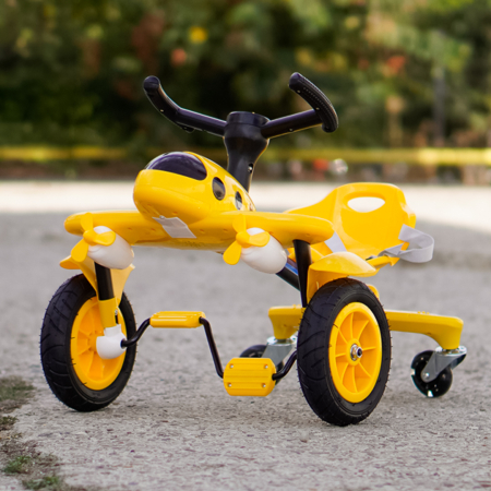Tricicleta cu pedale Kinderplay Air 360, pentru copii 2-4 ani, scaun ergonomic, galbena [1]