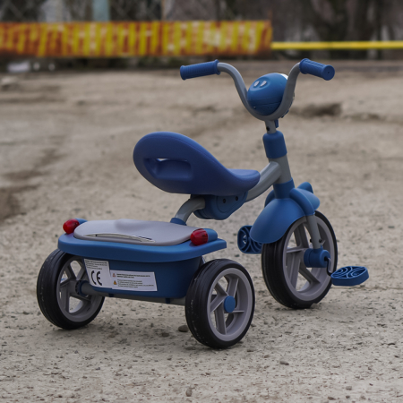 Tricicleta cu pedale Kinderplay Baby Flyer, pentru copii 2-4 ani, roti moi EVA, pliabila, albastra [7]