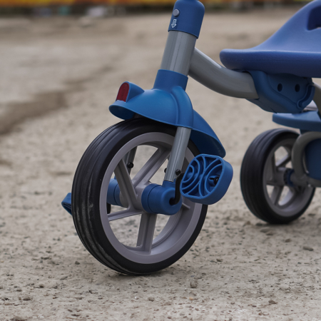 Tricicleta cu pedale Kinderplay Baby Flyer, pentru copii 2-4 ani, roti moi EVA, pliabila, albastra [11]