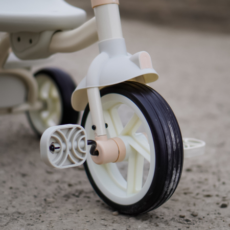 Tricicleta cu pedale Kinderplay Baby Flyer, pentru copii 2-4 ani, roti moi EVA, pliabila, bej [11]