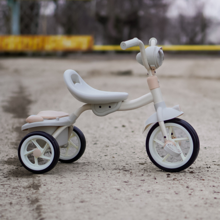 Tricicleta cu pedale Kinderplay Baby Flyer, pentru copii 2-4 ani, roti moi EVA, pliabila, bej [4]