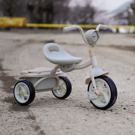Tricicleta cu pedale Kinderplay Baby Flyer, pentru copii 2-4 ani, roti moi EVA, pliabila, bej [3]