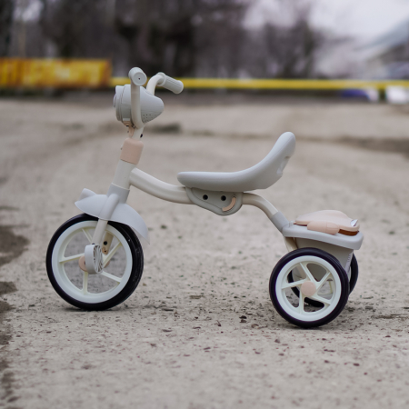 Tricicleta cu pedale Kinderplay Baby Flyer, pentru copii 2-4 ani, roti moi EVA, pliabila, bej [9]