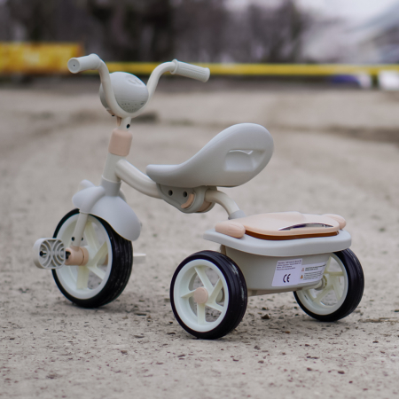Tricicleta cu pedale Kinderplay Baby Flyer, pentru copii 2-4 ani, roti moi EVA, pliabila, bej [8]