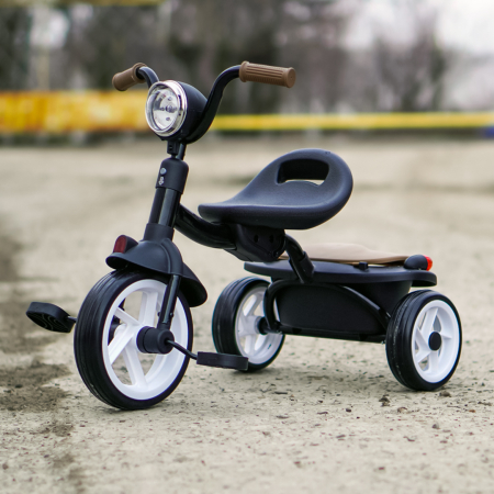 Tricicleta cu pedale Kinderplay Baby Flyer, pentru copii 2-4 ani, roti moi EVA, pliabila, neagra [1]