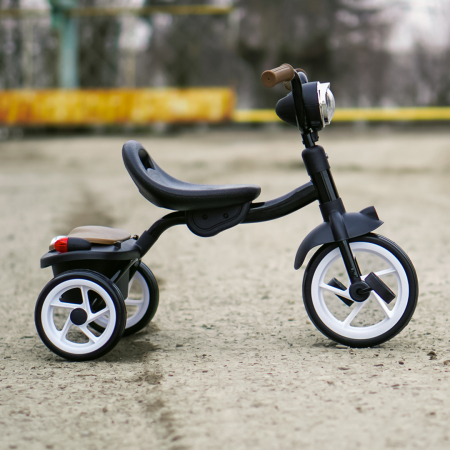 Tricicleta cu pedale Kinderplay Baby Flyer, pentru copii 2-4 ani, roti moi EVA, pliabila, neagra [3]