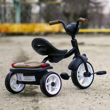 Tricicleta cu pedale Kinderplay Baby Flyer, pentru copii 2-4 ani, roti moi EVA, pliabila, neagra [4]