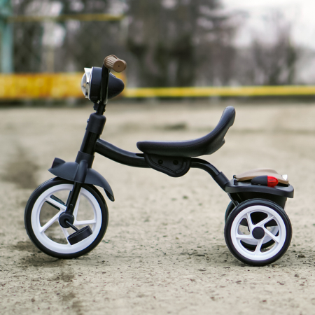 Tricicleta cu pedale Kinderplay Baby Flyer, pentru copii 2-4 ani, roti moi EVA, pliabila, neagra [6]