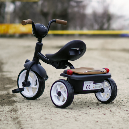 Tricicleta cu pedale Kinderplay Baby Flyer, pentru copii 2-4 ani, roti moi EVA, pliabila, neagra [5]