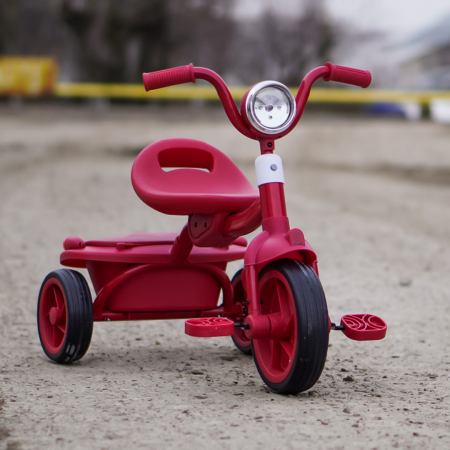 Tricicleta cu pedale Kinderplay Baby Flyer, pentru copii 2-4 ani, roti moi EVA, pliabila, rosie [2]