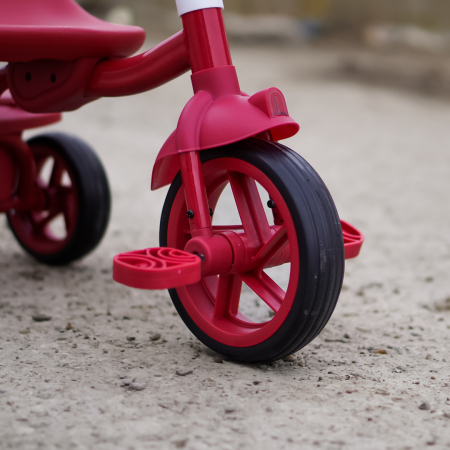 Tricicleta cu pedale Kinderplay Baby Flyer, pentru copii 2-4 ani, roti moi EVA, pliabila, rosie [15]