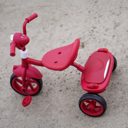 Tricicleta cu pedale Kinderplay Baby Flyer, pentru copii 2-4 ani, roti moi EVA, pliabila, rosie [12]