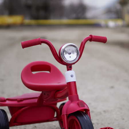 Tricicleta cu pedale Kinderplay Baby Flyer, pentru copii 2-4 ani, roti moi EVA, pliabila, rosie [14]