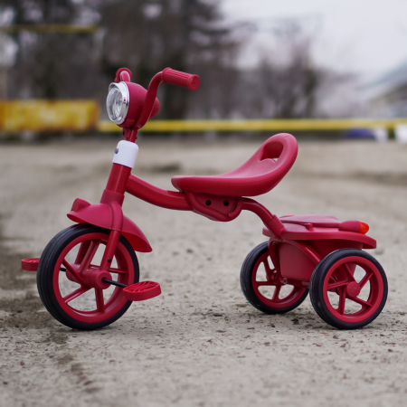 Tricicleta cu pedale Kinderplay Baby Flyer, pentru copii 2-4 ani, roti moi EVA, pliabila, rosie [4]