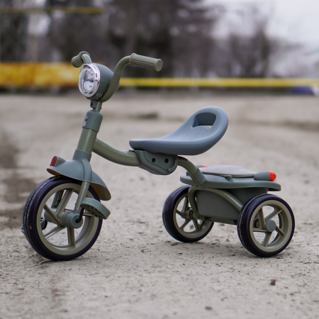 Tricicleta cu pedale Kinderplay Baby Flyer, pentru copii 2-4 ani, roti moi EVA, pliabila, verde [1]