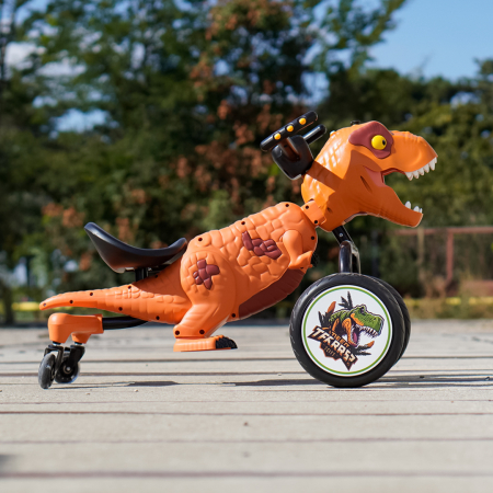 Tricicleta cu pedale Kinderplay T-Rex drift 360, pentru copii 3-6 ani, lumini LED, scaun ergonomic, galbena [2]