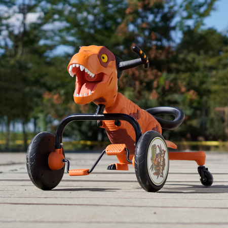 Tricicleta cu pedale Kinderplay T-Rex drift 360, pentru copii 3-6 ani, lumini LED, scaun ergonomic, galbena [6]