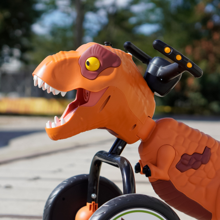 Tricicleta cu pedale Kinderplay T-Rex drift 360, pentru copii 3-6 ani, lumini LED, scaun ergonomic, galbena [7]