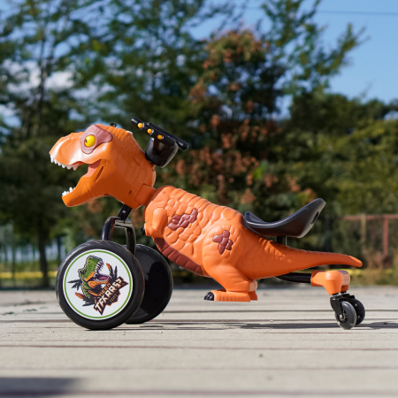 Tricicleta cu pedale Kinderplay T-Rex drift 360, pentru copii 3-6 ani, lumini LED, scaun ergonomic, galbena [5]