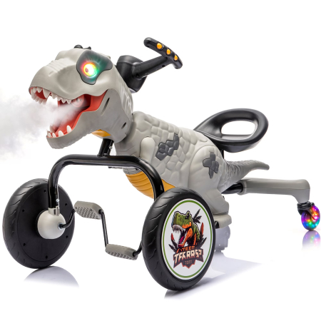 Tricicleta cu pedale Kinderplay T-Rex drift 360, pentru copii 3-6 ani, lumini LED, sunete interactive, gri [12]