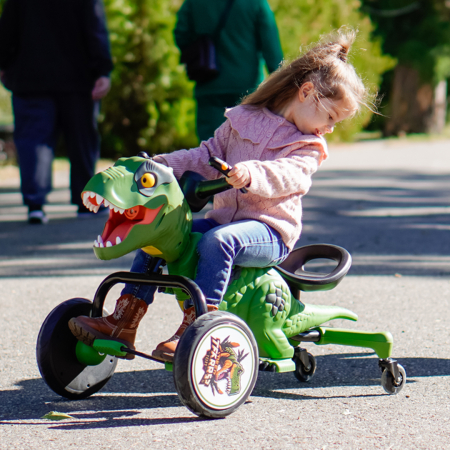 Tricicleta cu pedale Kinderplay T-Rex drift 360, pentru copii 3-6 ani, scaun ergonomic, lumini LED, verde [3]