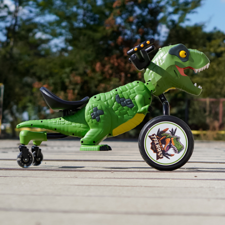 Tricicleta cu pedale Kinderplay T-Rex drift 360, pentru copii 3-6 ani, scaun ergonomic, lumini LED, verde [5]