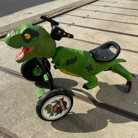 Tricicleta cu pedale Kinderplay T-Rex drift 360, pentru copii 3-6 ani, scaun ergonomic, lumini LED, verde [15]