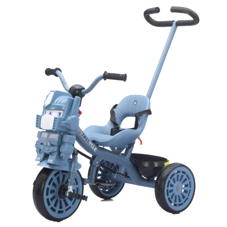 Trotinete & biciclete - Tricicleta cu maner Kinderplay Transformer 3 in 1 pentru copii, roti EVA, pedale, centura, compartiment depozitare, albastra