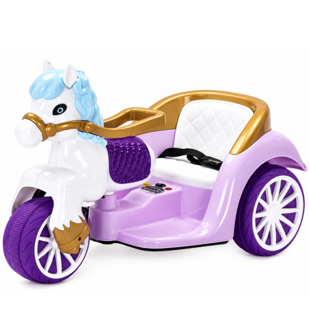 Produse in stoc - Tricicleta electrica pentru copii tip trasura, Kinderplay RoyalRide, 2 motoare, 12V 4.5Ah, functie leganare, violet