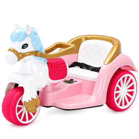Produse in stoc - Tricicleta electrica pentru fetite, Kinderplay RoyalRide, trasura copii cu 2 motoare, 12V 4.5Ah, functie leganare, roz