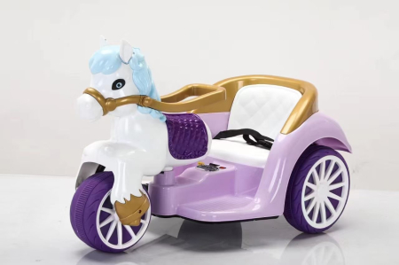Tricicleta electrica pentru copii tip trasura, Kinderplay RoyalRide, 2 motoare, 12V 4.5Ah, functie leganare, violet [1]