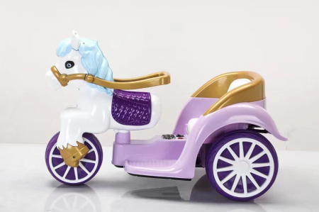 Tricicleta electrica pentru copii tip trasura, Kinderplay RoyalRide, 2 motoare, 12V 4.5Ah, functie leganare, violet [3]
