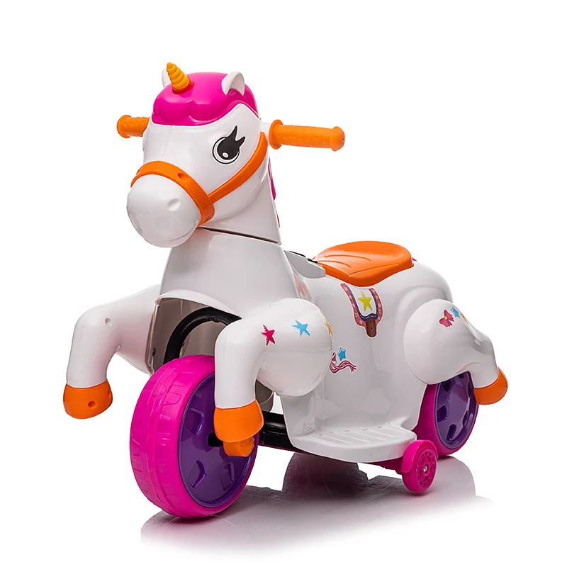 Trotinete & biciclete - Tricicleta electrica Unicorn, pentru copii intre 1 si 4 ani, roti ajutatoare, music player, efecte sonore, roz