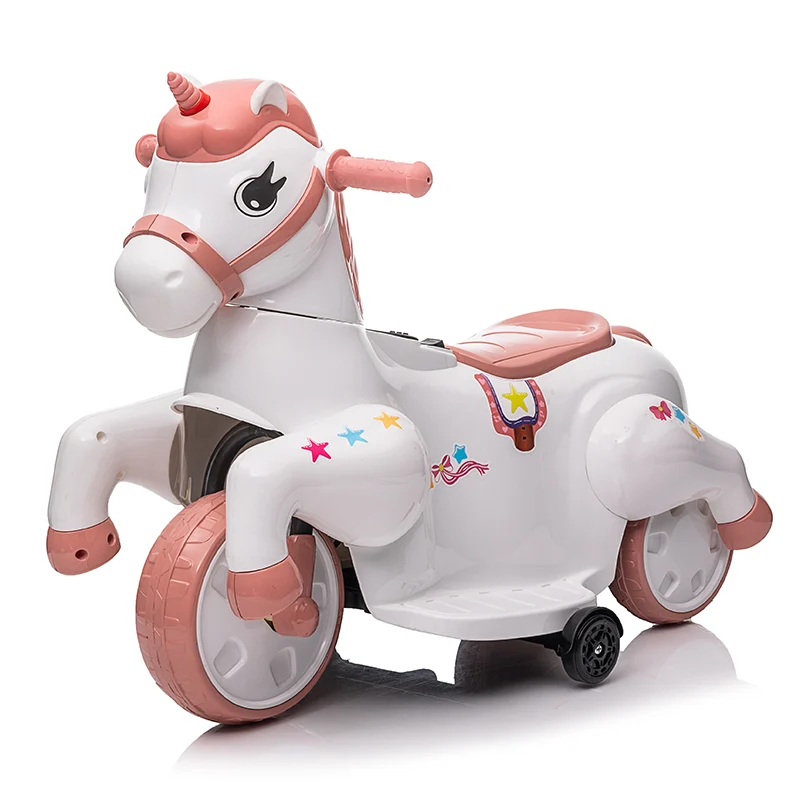 Produse in stoc - Tricicleta electrica Unicorn, pentru copii intre 1 si 4 ani, roti ajutatoare, music player, efecte sonore, roz pal