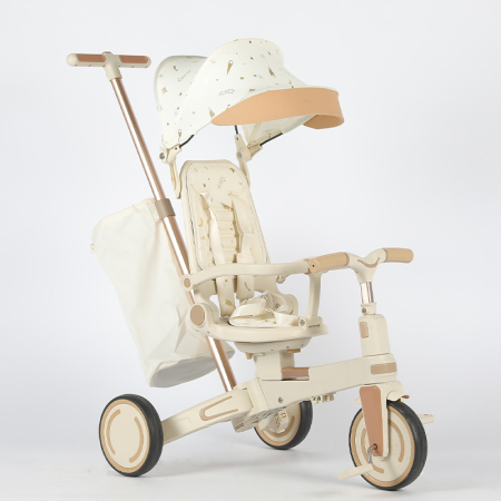 Tricicleta multifunctionala Kinderplay Baby 4-in-1, pentru copii de la 1 la 3 ani, pliabila si reglabila, roti moi, centura de siguranta, maner detasabil, alba [1]
