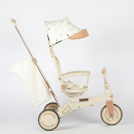 Tricicleta multifunctionala Kinderplay Baby 4-in-1, pentru copii de la 1 la 3 ani, pliabila si reglabila, roti moi, centura de siguranta, maner detasabil, alba [2]