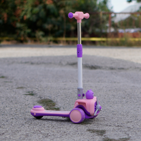 Trotineta 3 in 1 pentru copii 2-5 ani, Kinderplay Teddy, pliabila si ajustabila,  lumini LED si sunete interactive, roti moi, roz [11]