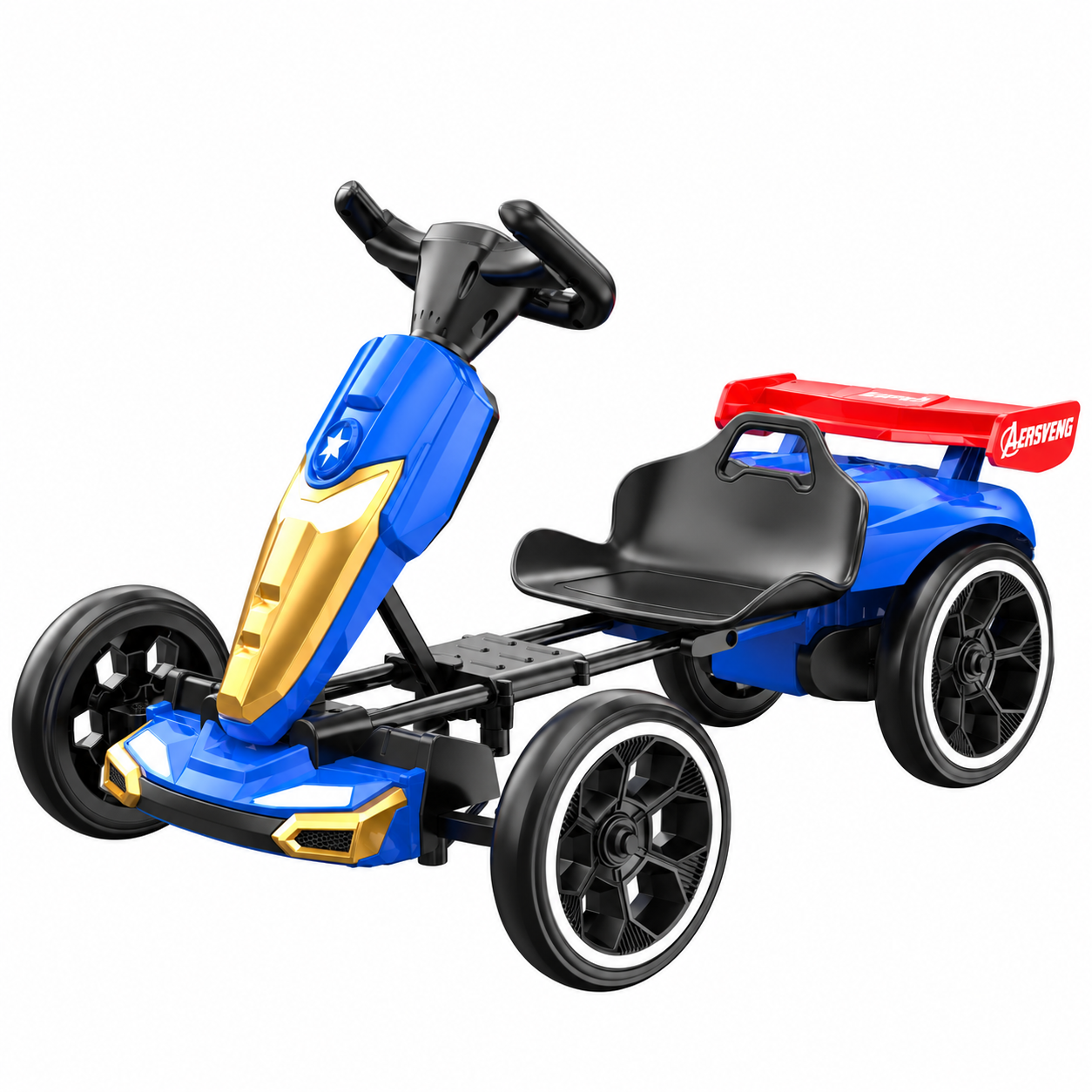 Go-Kart electric Kinderplay Hero, copii 3-7 ani, 70W, 12V, cu roti moi si telecomanda inclusa, albastru