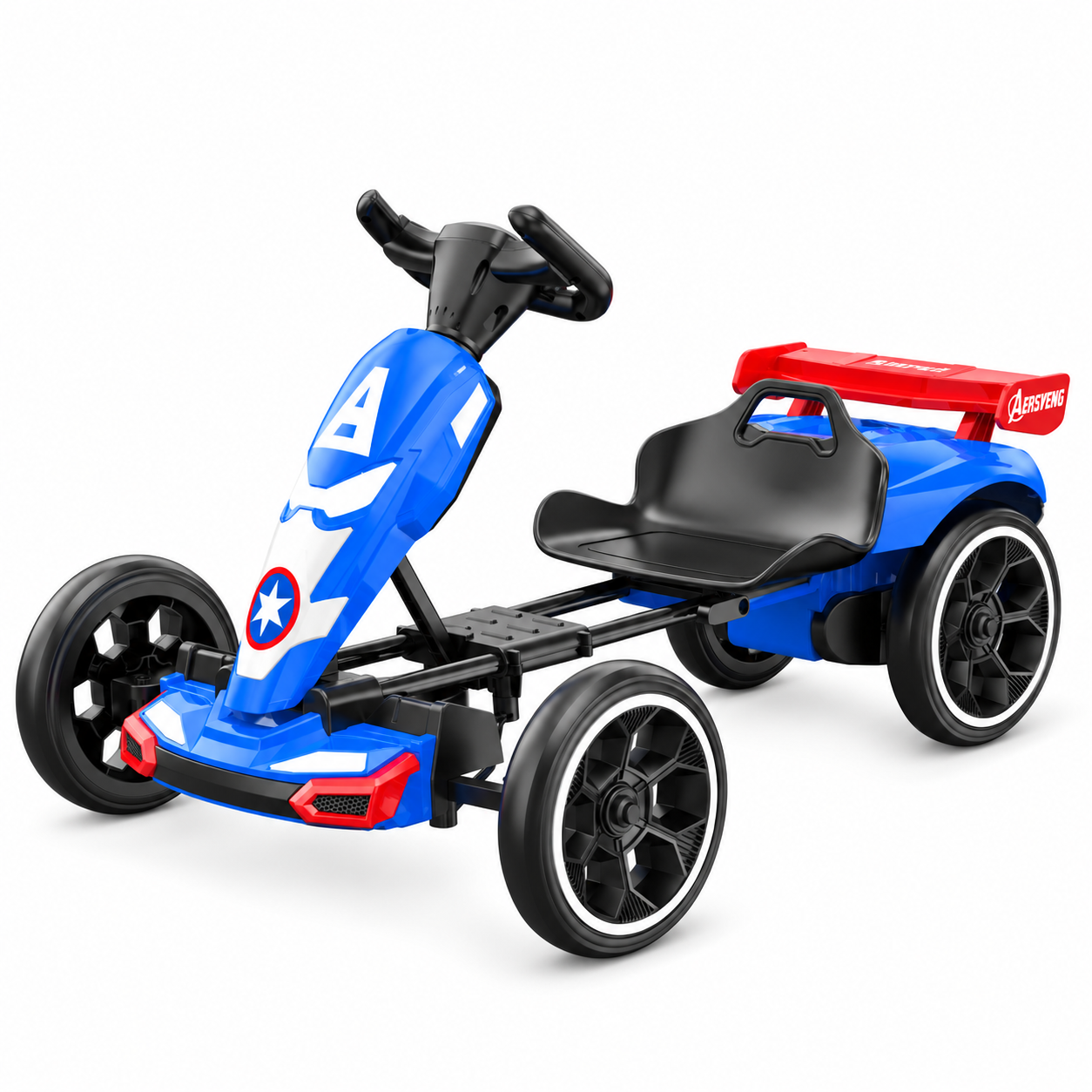 Go Kart pentru copii,  Kinderplay Patriot, 70W 12V, cu roti moi si telecomanda inclusa, albastru