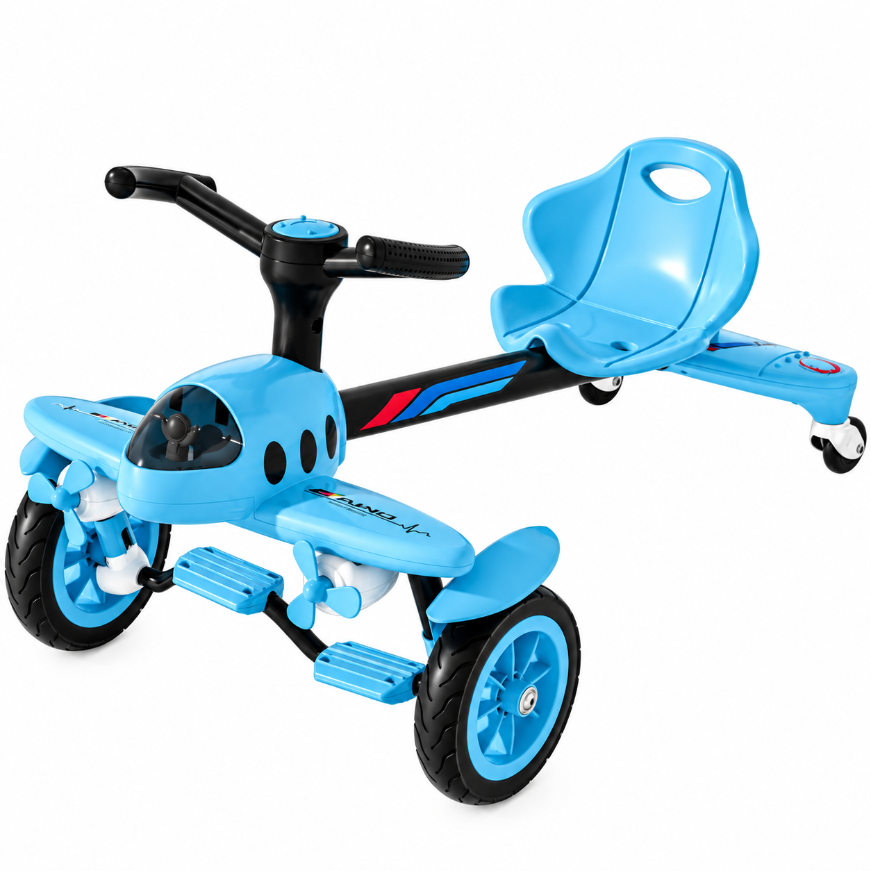 Tricicleta cu pedale Kinderplay Air 360, pentru copii 2-4 ani, scaun ergonomic, albastra