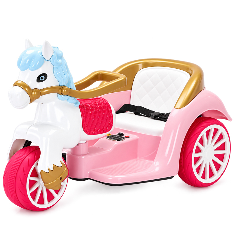 Tricicleta electrica pentru fetite, Kinderplay RoyalRide, trasura copii cu 2 motoare, 12V 4.5Ah, functie leganare, roz