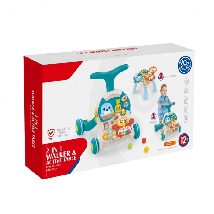 Antepremergator Interactiv 2-in-1 cu Animalute si Centru de Activitati, Bleu [7]