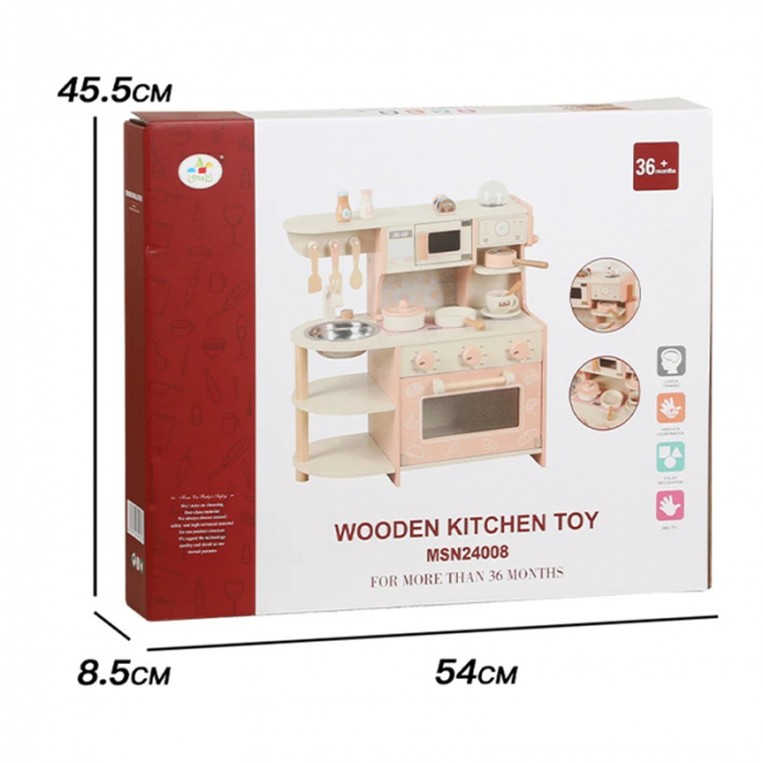 Bucatarie din Lemn pentru Copii - Set de Joaca Realist cu Accesorii de Gatit [4]