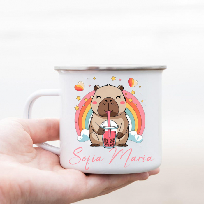 Cana Personalizata din Otel Emailat pentru Copii Capybara [1]