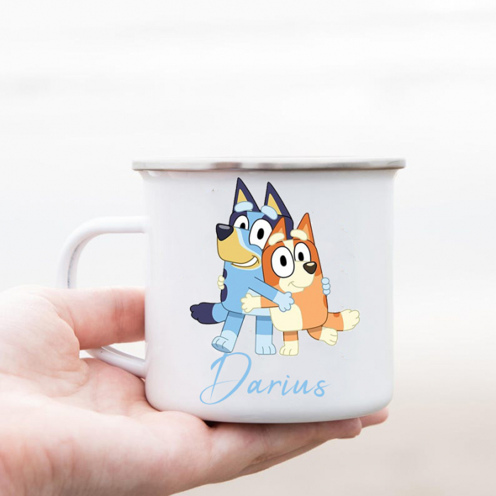 Cana Personalizata din Otel Emailat pentru Copii Bluey si Bingo [1]