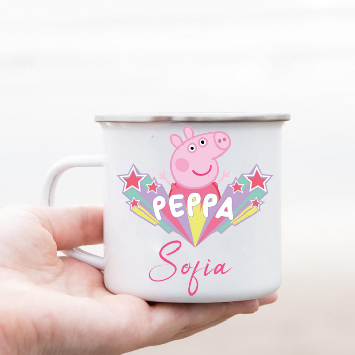 Cana Personalizata din Otel Emailat pentru Copii Peppa Pig [1]